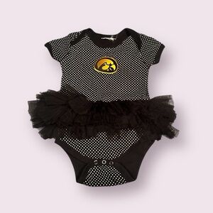 Baby Iowa Hawkeyes Black Polka Dot Onesie with Tutu